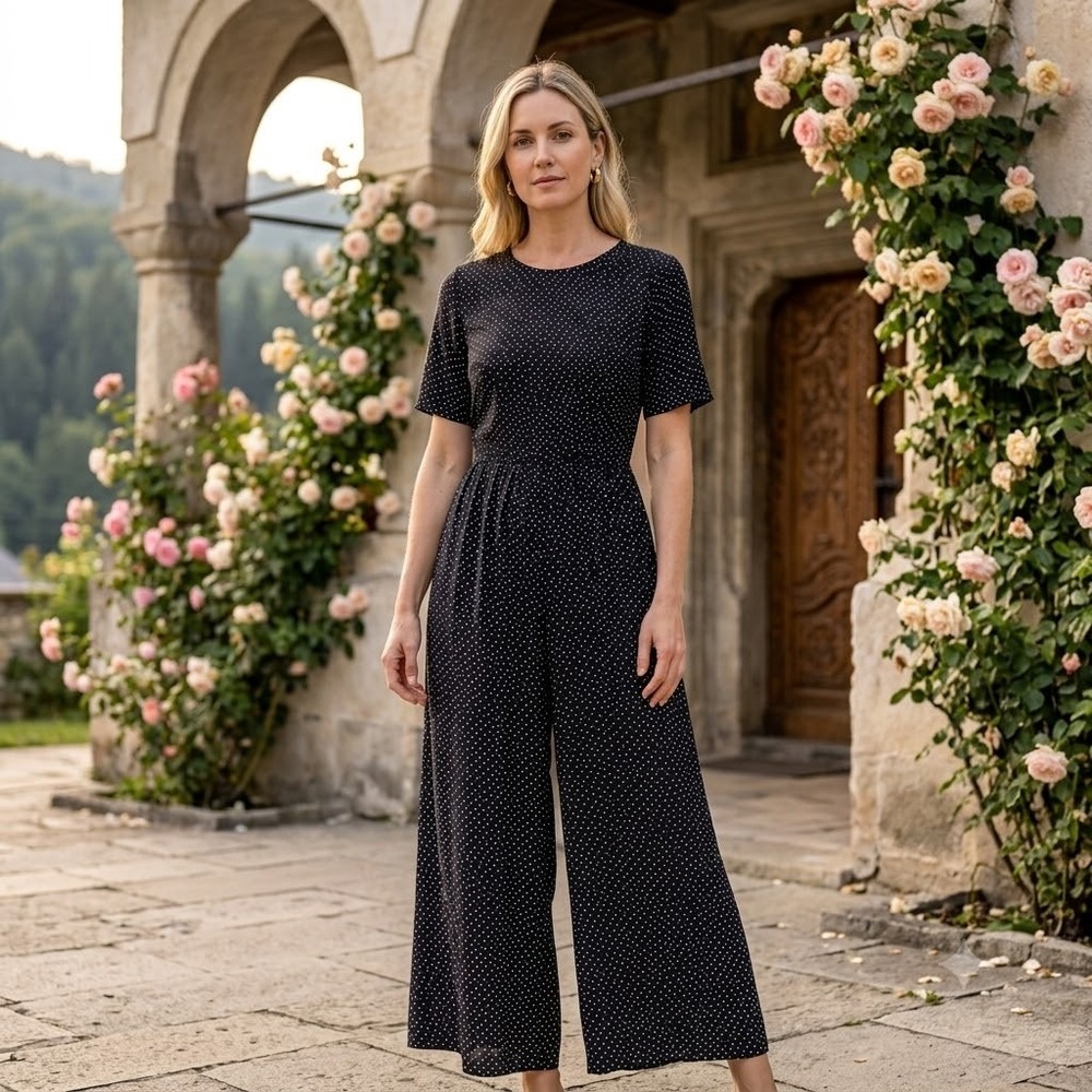 ASOS Design Black Polka Dot Jumpsuit US 6 Cutout Open Back Culotte Retro Party